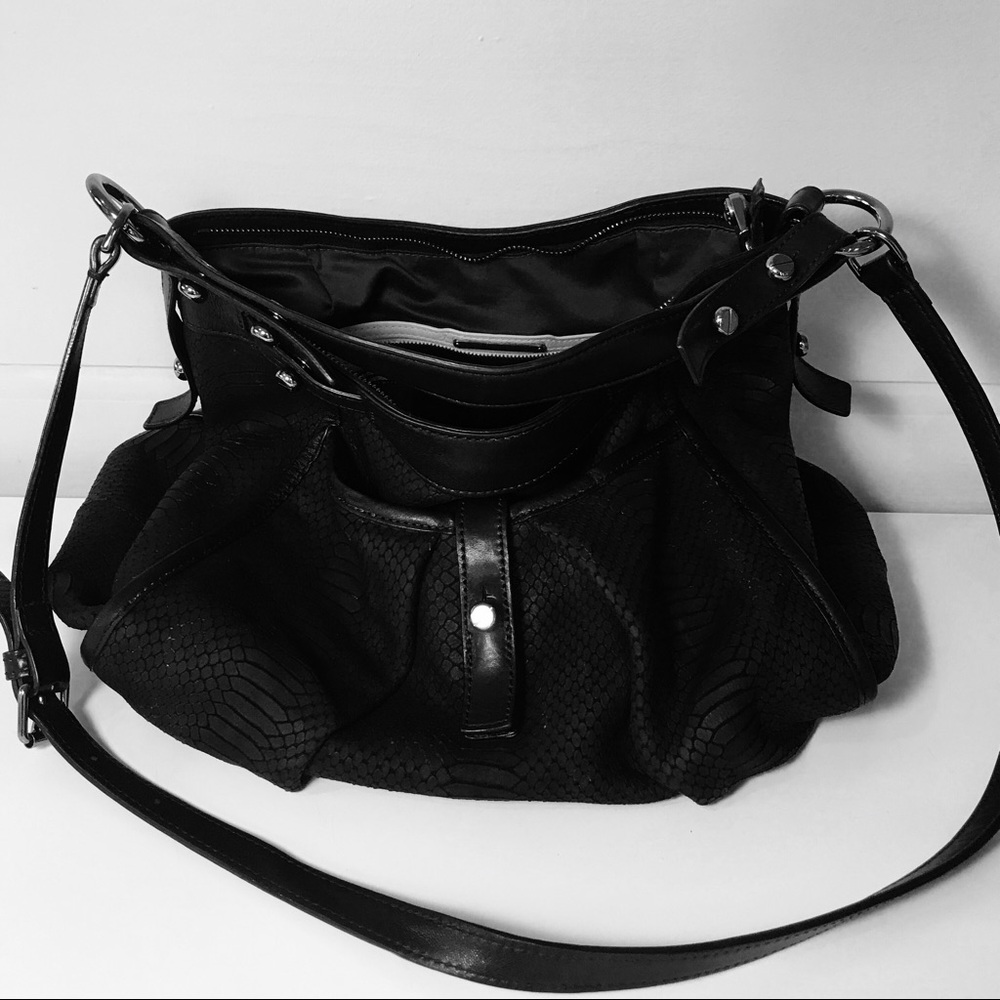 HENRI BENDEL CROSSBODY BUCKET BAG PEWTER HARDWARE